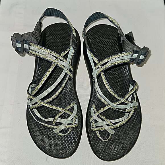 Chacos Vibram Sole Green Grey Triple Strap ~ Size 9 ~ EUC - Picture 1 of 6
